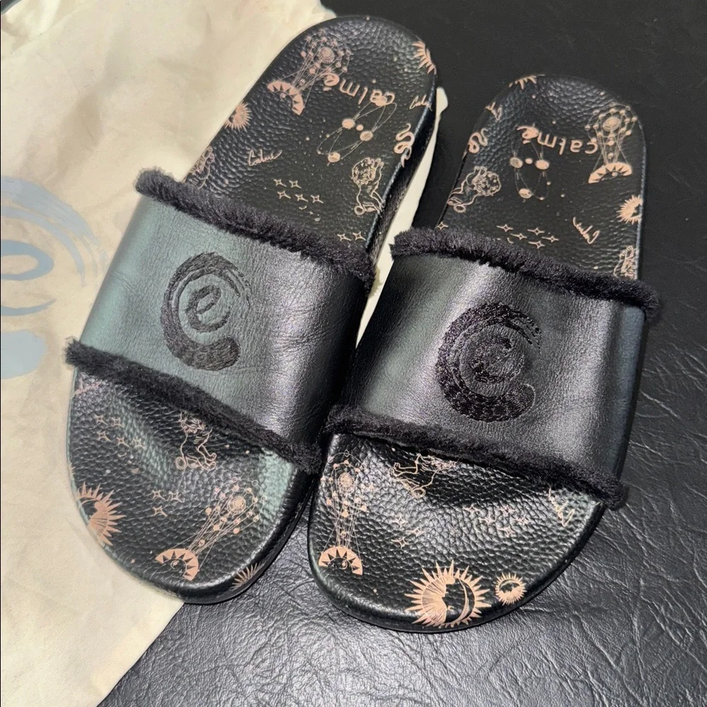 Johnny Was Black and Brown Slides, Like New, Size 7